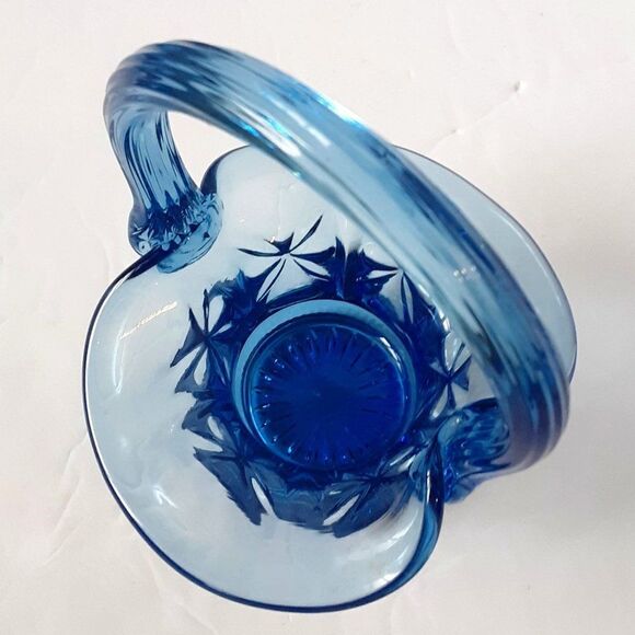Fenton Small Glass Basket Blue Color - Picture 1 of 12